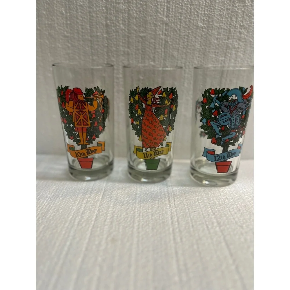 Vintage 12 Days‎ of Christmas Tall Glasses Set of 3 Holiday Collection